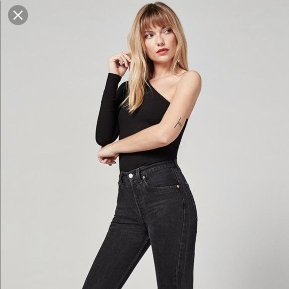 Reformation Stewart One Shoulder Tee Top in Black Large Womens Blouse - Picture 10 of 11